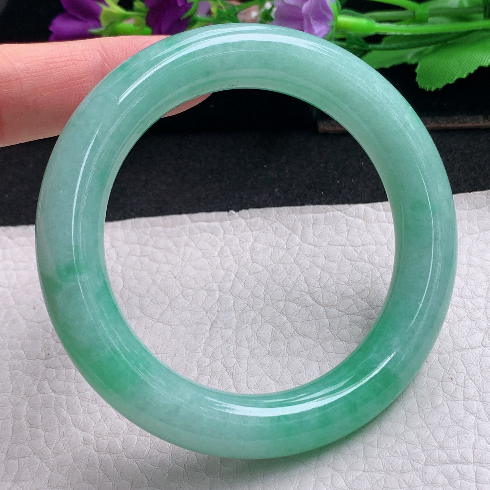 ll甜美大气款56.5*12.3*11.5胖圆镯 天然缅甸翡翠a货手镯辣绿圆条正圈玉镯子