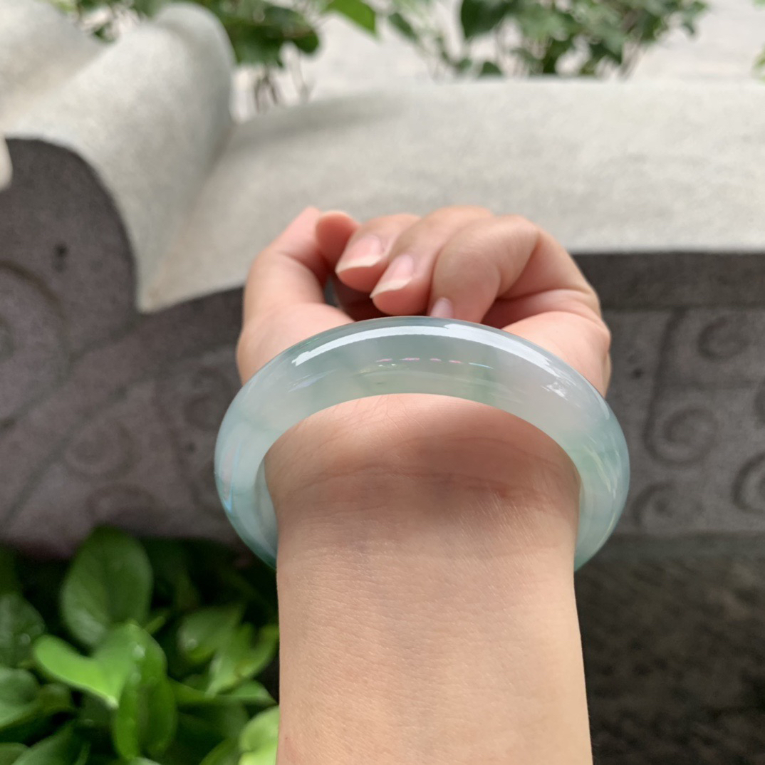 圈口55.4-12.8-7.7 【冰种飘花正圈手镯】正圈55 56可戴