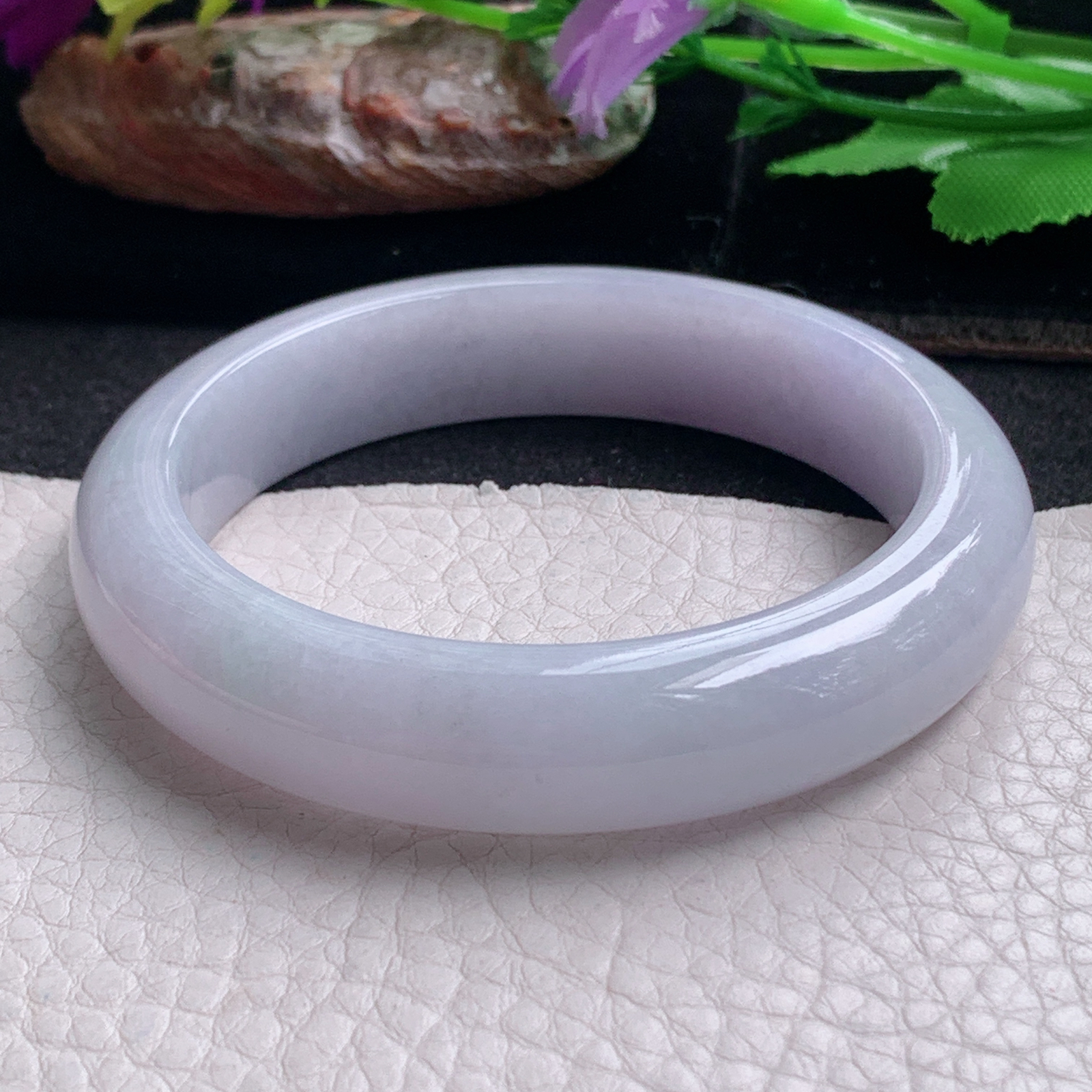 nr实拍53.5*12.5*8.3平安镯 天然缅甸翡翠a货手镯淡紫宽边正圈玉镯子