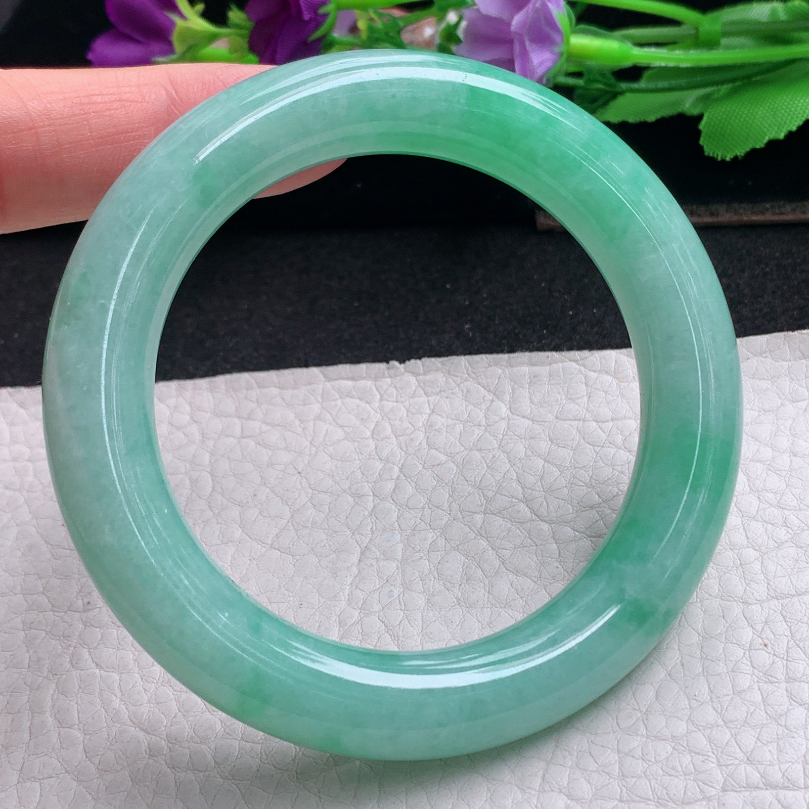 ll甜美大气款56.5*12.3*11.5胖圆镯 天然缅甸翡翠a货手镯辣绿圆条正圈玉镯子