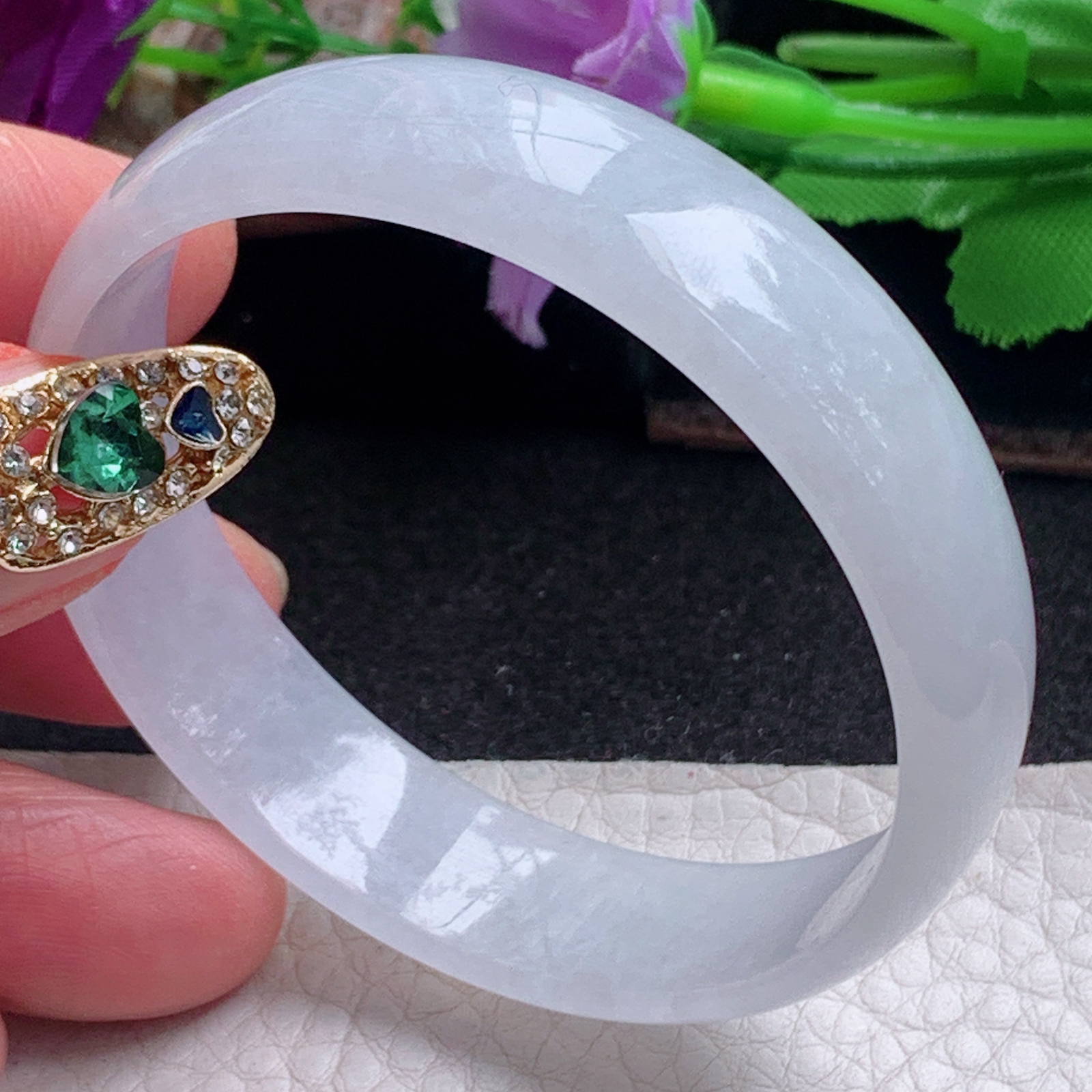 n小圈口50.5*13.9*4宽扁镯 特色天然缅甸翡翠a货手镯纯美宽边正圈玉镯子