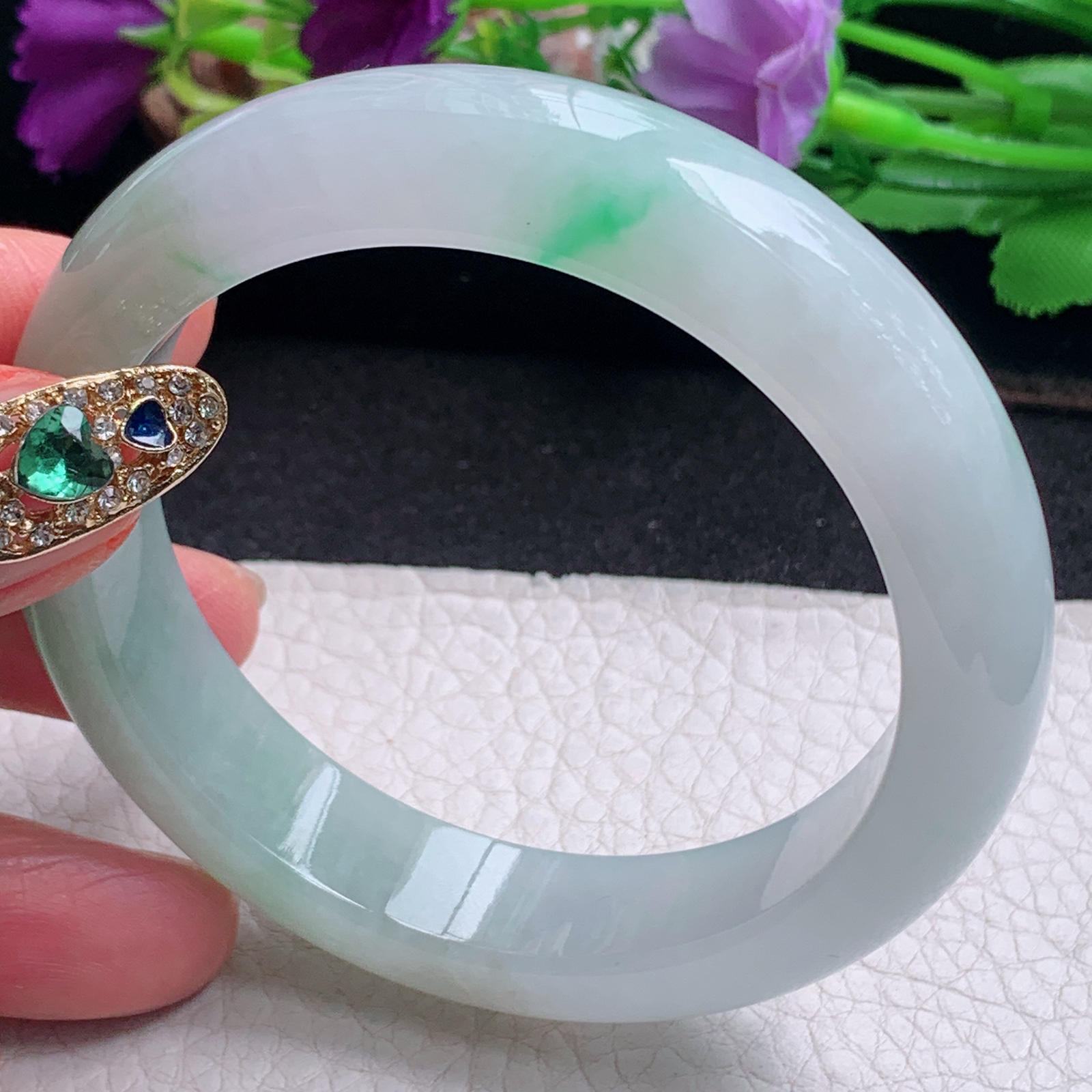 ll清爽款56.3*13.6*8.6平安镯 天然缅甸翡翠a货手镯飘绿正圈玉镯子