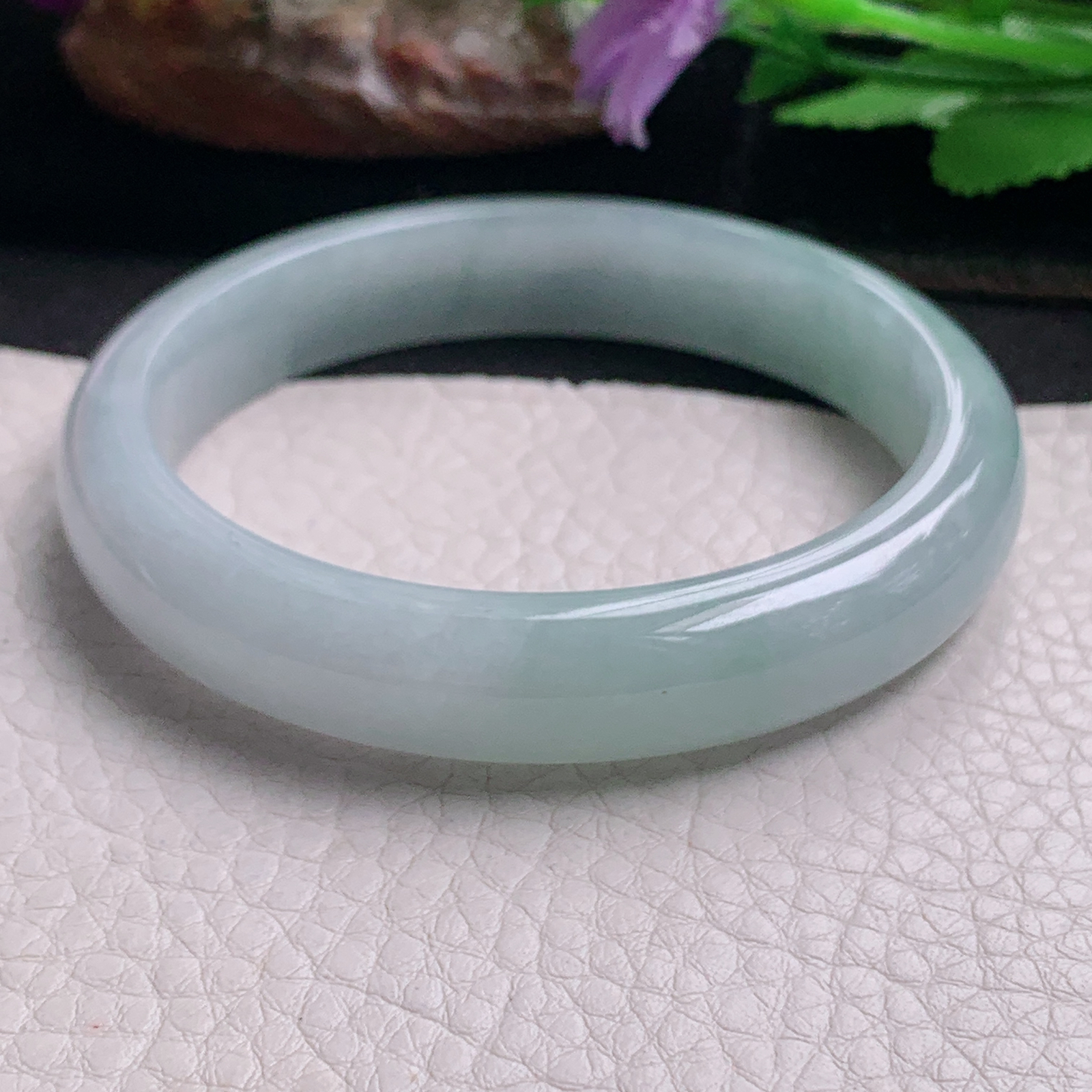 js实拍58*12*7.5平安镯 天然缅甸翡翠a货手镯清新宽边正圈玉镯子