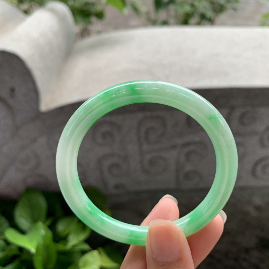 小圈口 52.4-6.7【飘阳绿圆条手镯】圆条52 53可戴