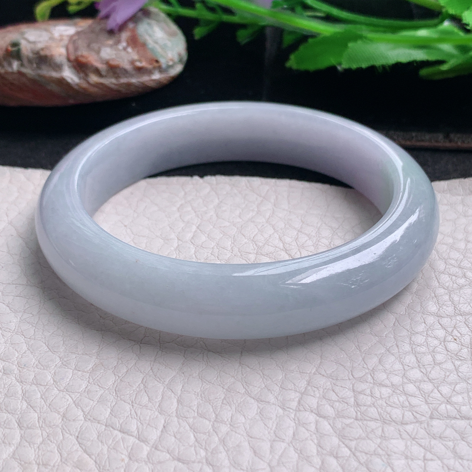 ee实拍57*12.5*9平安镯 天然缅甸翡翠a货手镯淡紫宽边正圈玉镯子