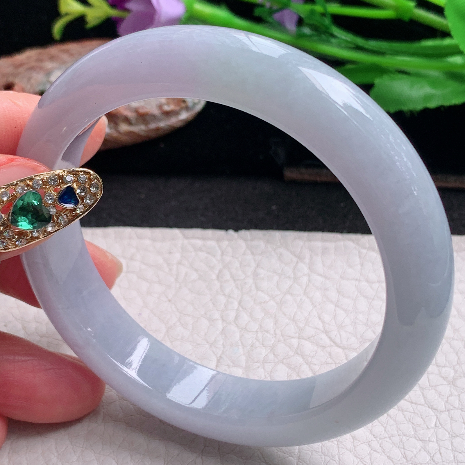 ee实拍57*12.5*9平安镯 天然缅甸翡翠a货手镯淡紫宽边正圈玉镯子