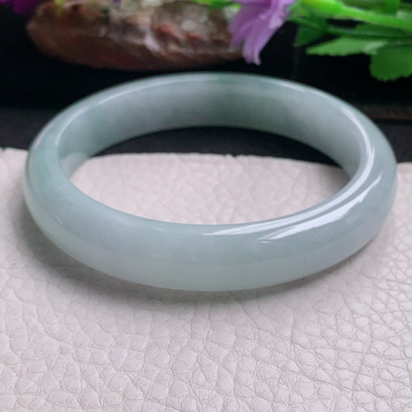 js实拍58*12*7.5平安镯 天然缅甸翡翠a货手镯清新宽边正圈玉镯子