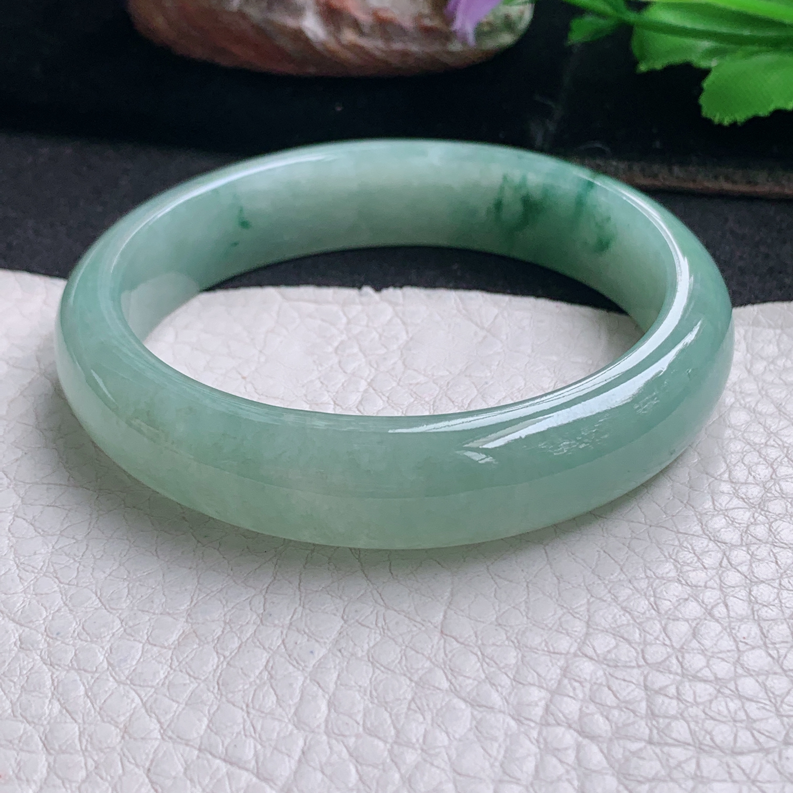 ll飘逸款57.3*13.5*7.5平安镯 天然缅甸翡翠a货手镯冰飘花正圈玉镯子