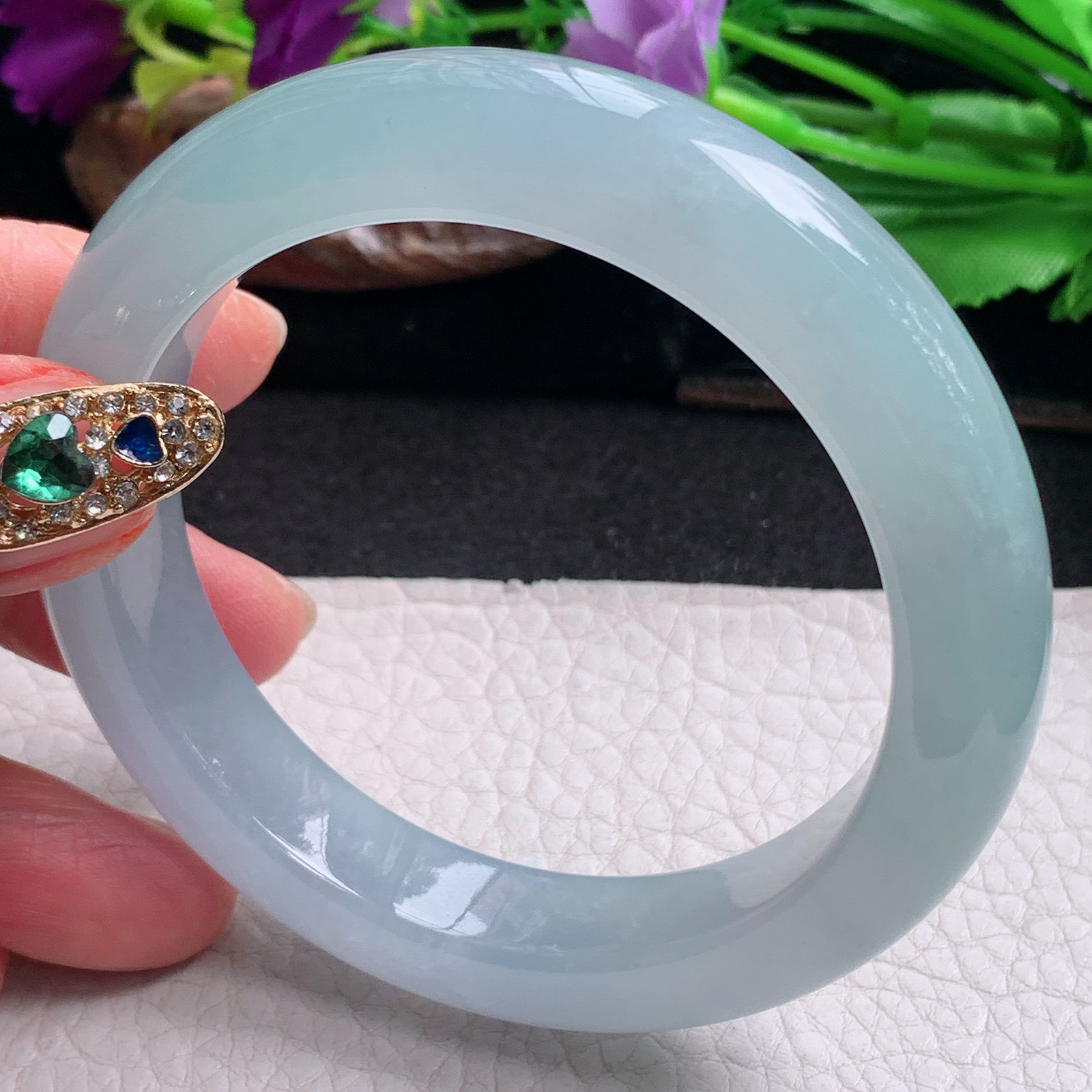 fx实拍57.5*12.3*10平安镯 天然缅甸翡翠a货手镯冰飘花厚装宽边正圈玉镯子