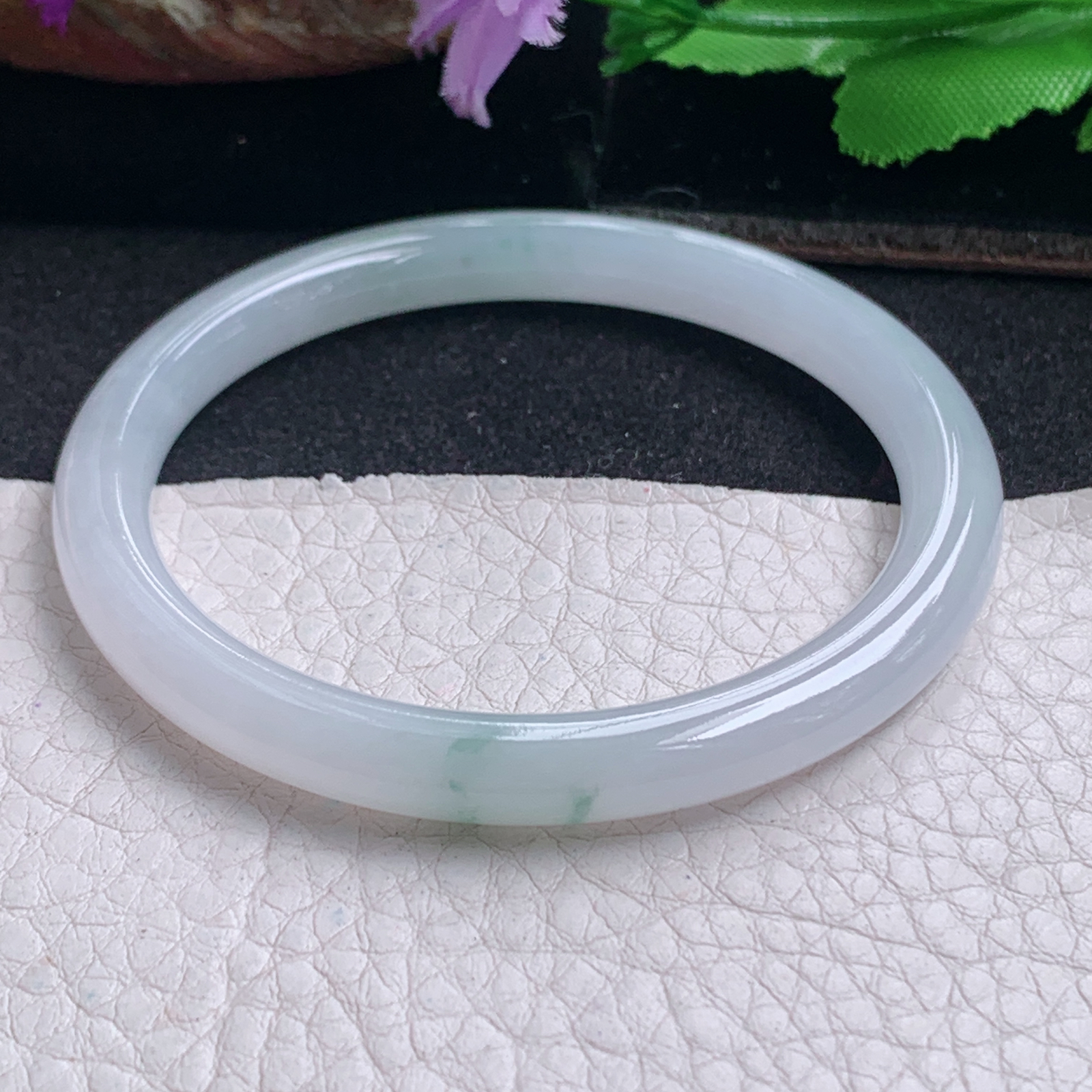 n小圈口51.3*6.5*6.8叮当镯 特色天然缅甸翡翠a货手镯飘花圆条美人镯