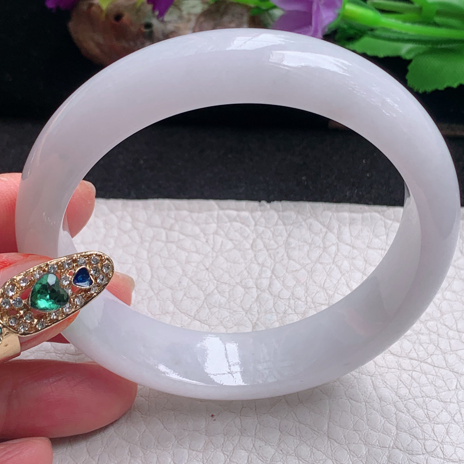 nr淡雅款59*14.8*8.3平安镯 天然缅甸翡翠a货手镯清新宽边正圈玉镯子