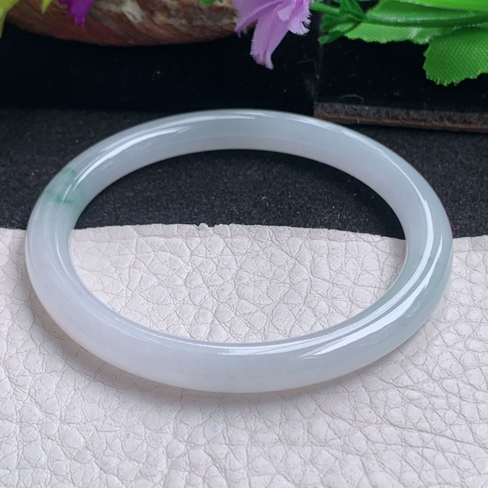 n小圈口51.3*6.5*6.8叮当镯 特色天然缅甸翡翠a货手镯飘花圆条美人镯