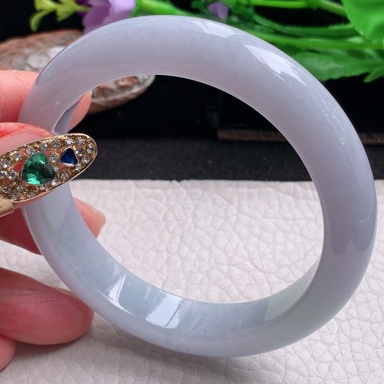 ee实拍57*12.5*9平安镯 天然缅甸翡翠a货手镯淡紫宽边正圈玉镯子