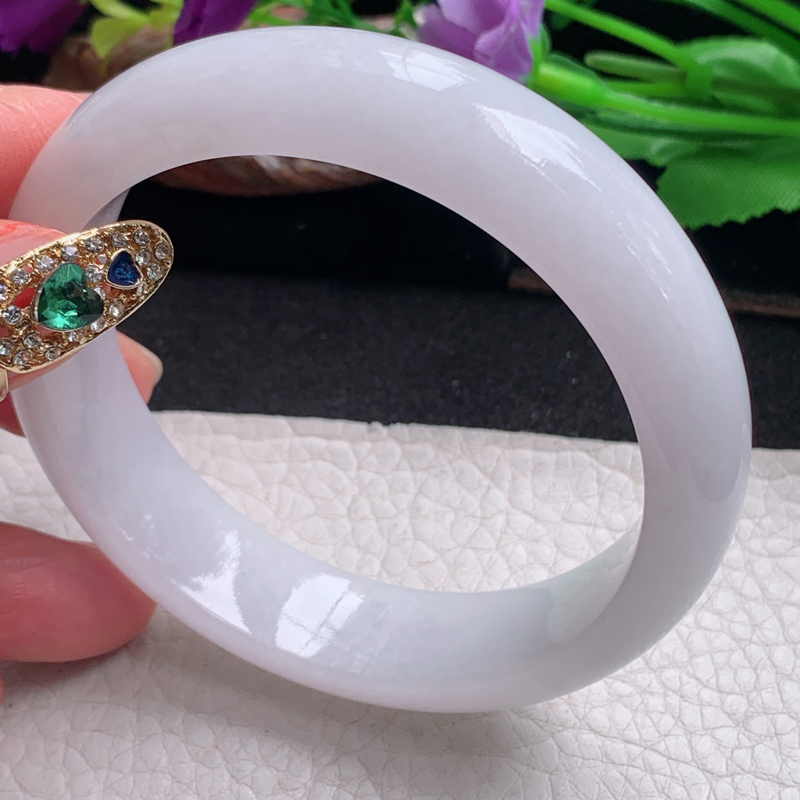 nr淡雅款59*14.8*8.3平安镯 天然缅甸翡翠a货手镯清新宽边正圈玉镯子