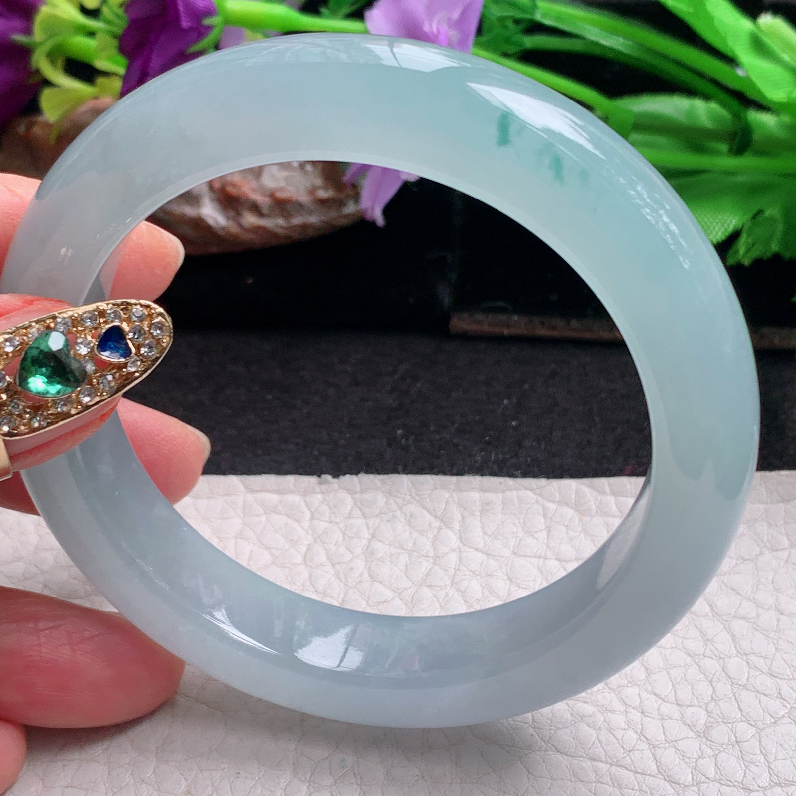 fx实拍57.5*12.3*10平安镯 天然缅甸翡翠a货手镯冰飘花厚装宽边正圈玉镯子