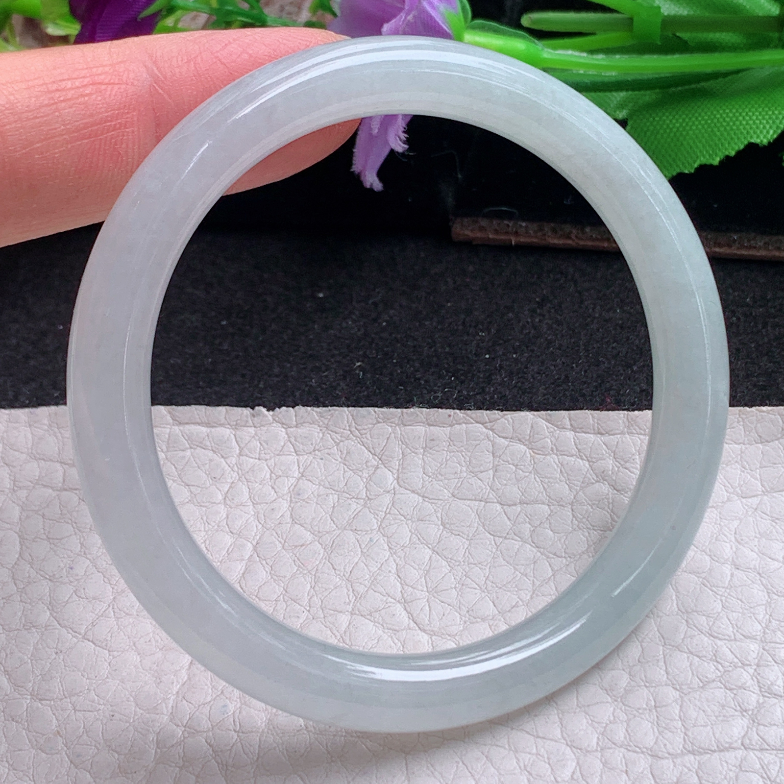 n小圈口52*7.6美人镯 天然缅甸翡翠a货手镯纯美圆条叮当镯