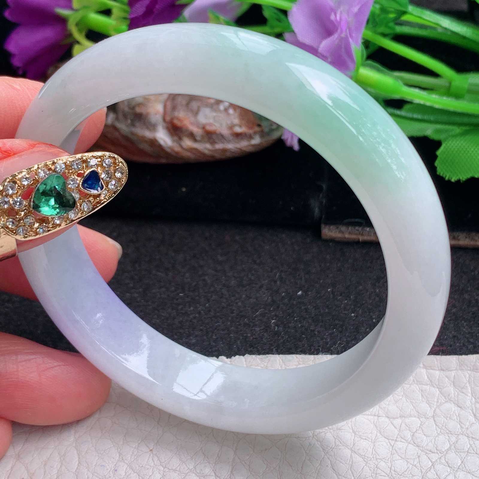 xx梦幻款55*12.3*7.8平安镯 天然缅甸翡翠a货手镯春带彩正圈玉镯子