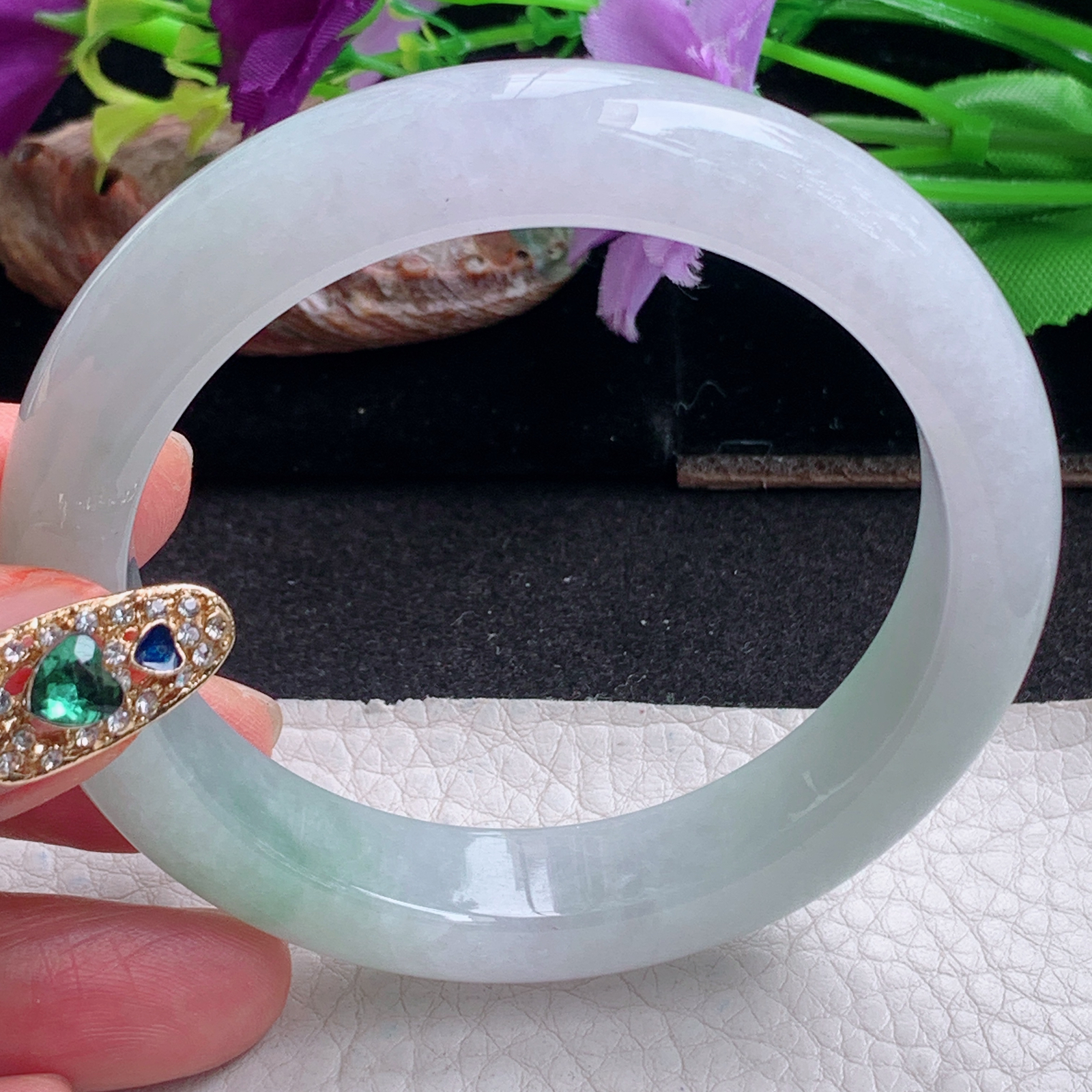 hy实拍56*12.2*8.8平安镯 天然缅甸翡翠a货手镯清新正圈玉镯子