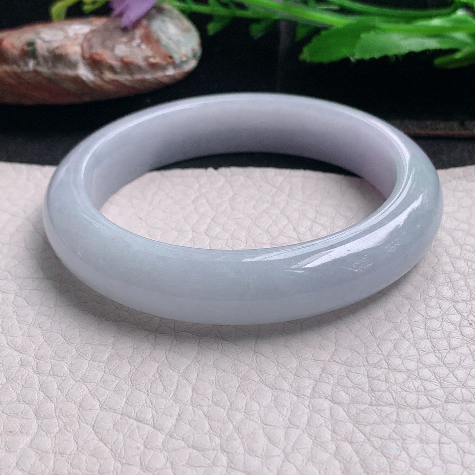 ee实拍57*12.5*9平安镯 天然缅甸翡翠a货手镯淡紫宽边正圈玉镯子