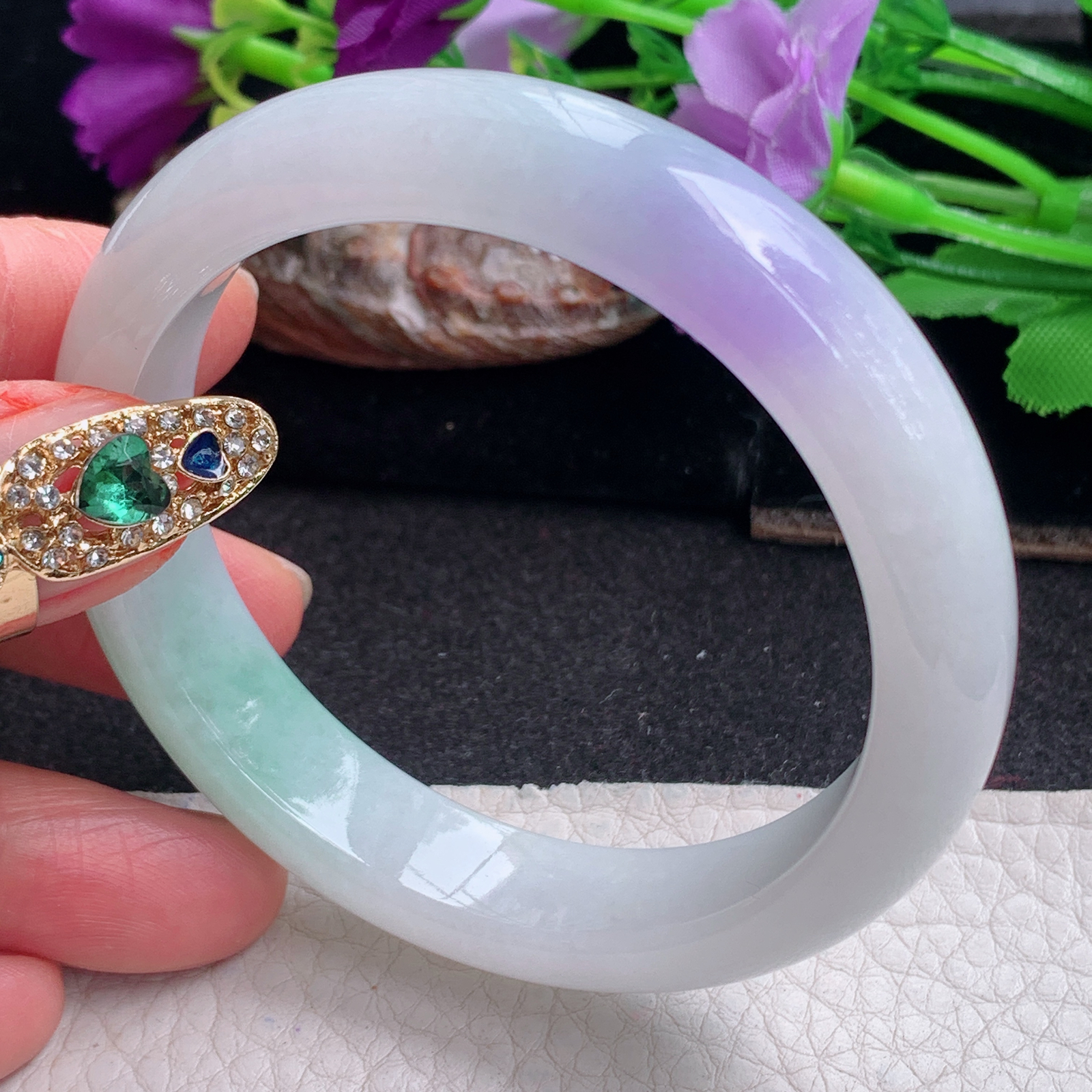 xx梦幻款55*12.3*7.8平安镯 天然缅甸翡翠a货手镯春带彩正圈玉镯子