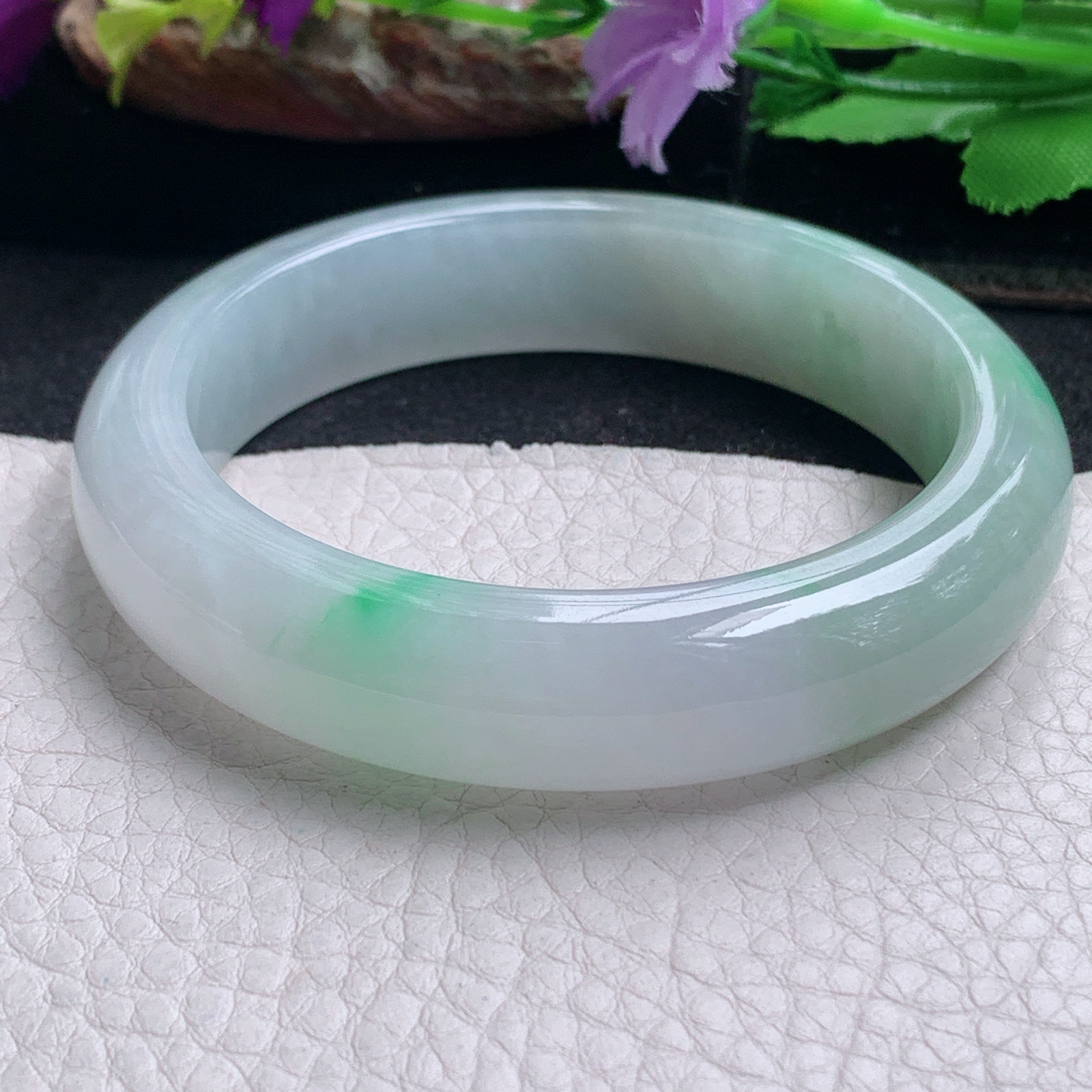 ll清爽款56.3*13.6*8.6平安镯 天然缅甸翡翠a货手镯飘绿正圈玉镯子