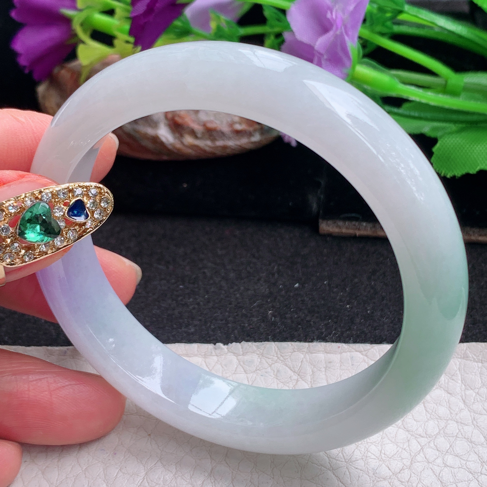 xx梦幻款55*12.3*7.8平安镯 天然缅甸翡翠a货手镯春带彩正圈玉镯子