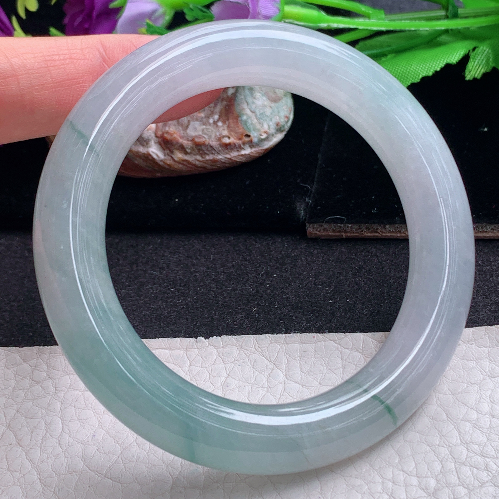 ll招财款56*11.5胖圆镯 天然缅甸翡翠a货手镯半山水圆条正圈玉镯子