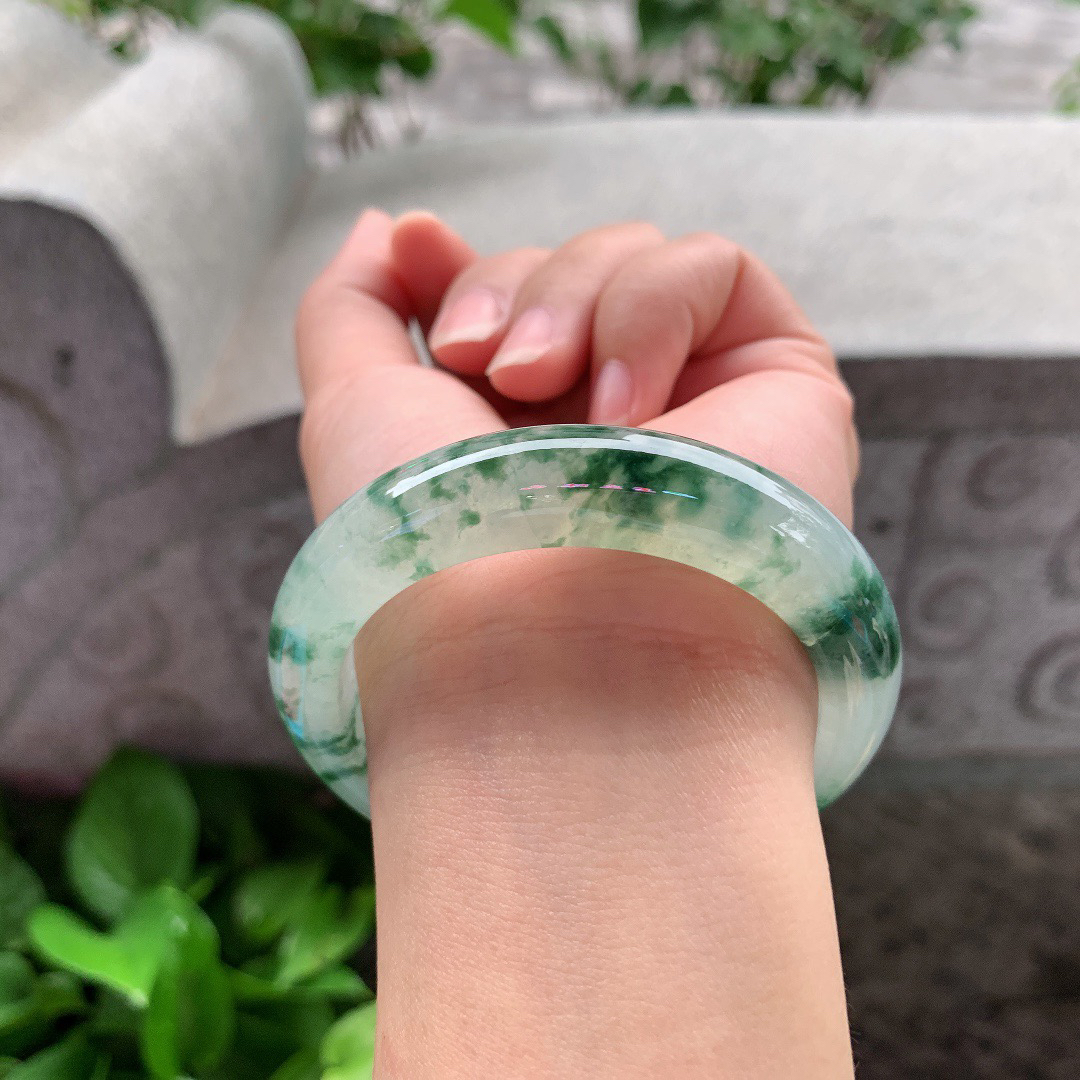 小圈口 52.2-13.1-8.9【冰种飘花正圈手镯】正圈52 53可戴