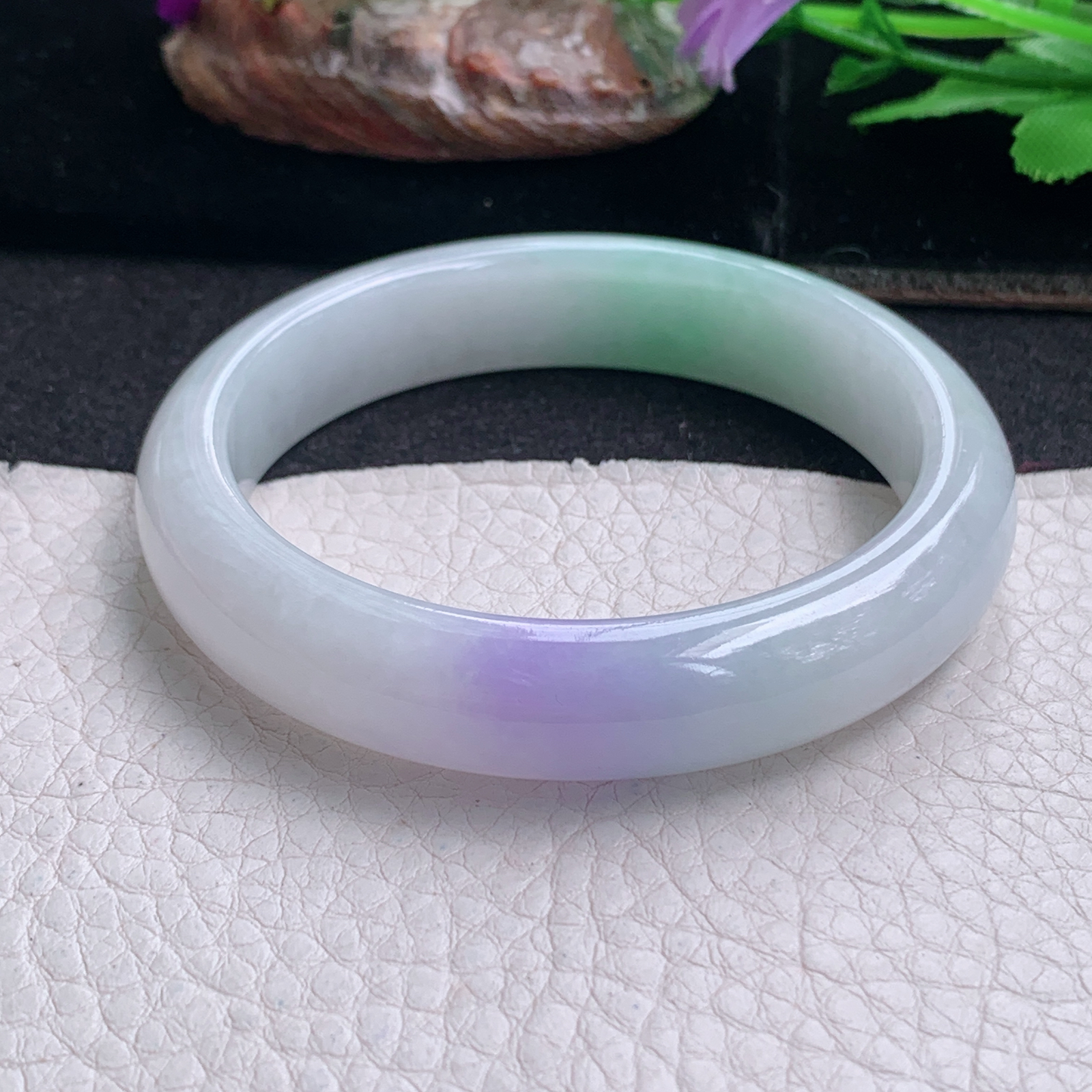 xx梦幻款55*12.3*7.8平安镯 天然缅甸翡翠a货手镯春带彩正圈玉镯子