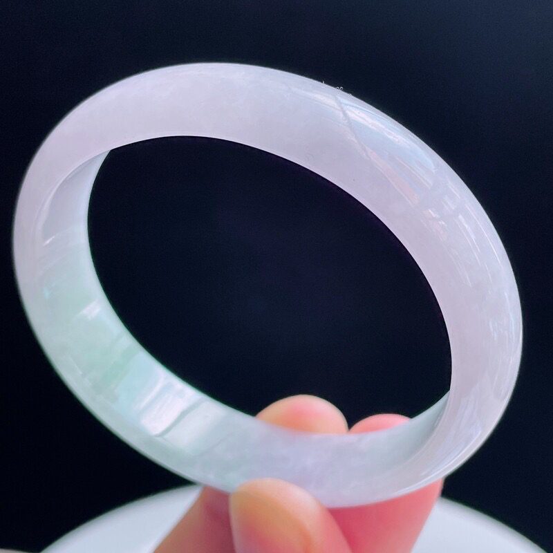 56.3圈贵妃天然翡翠A货淡紫玉手镯好种水春彩水润手镯39.83g