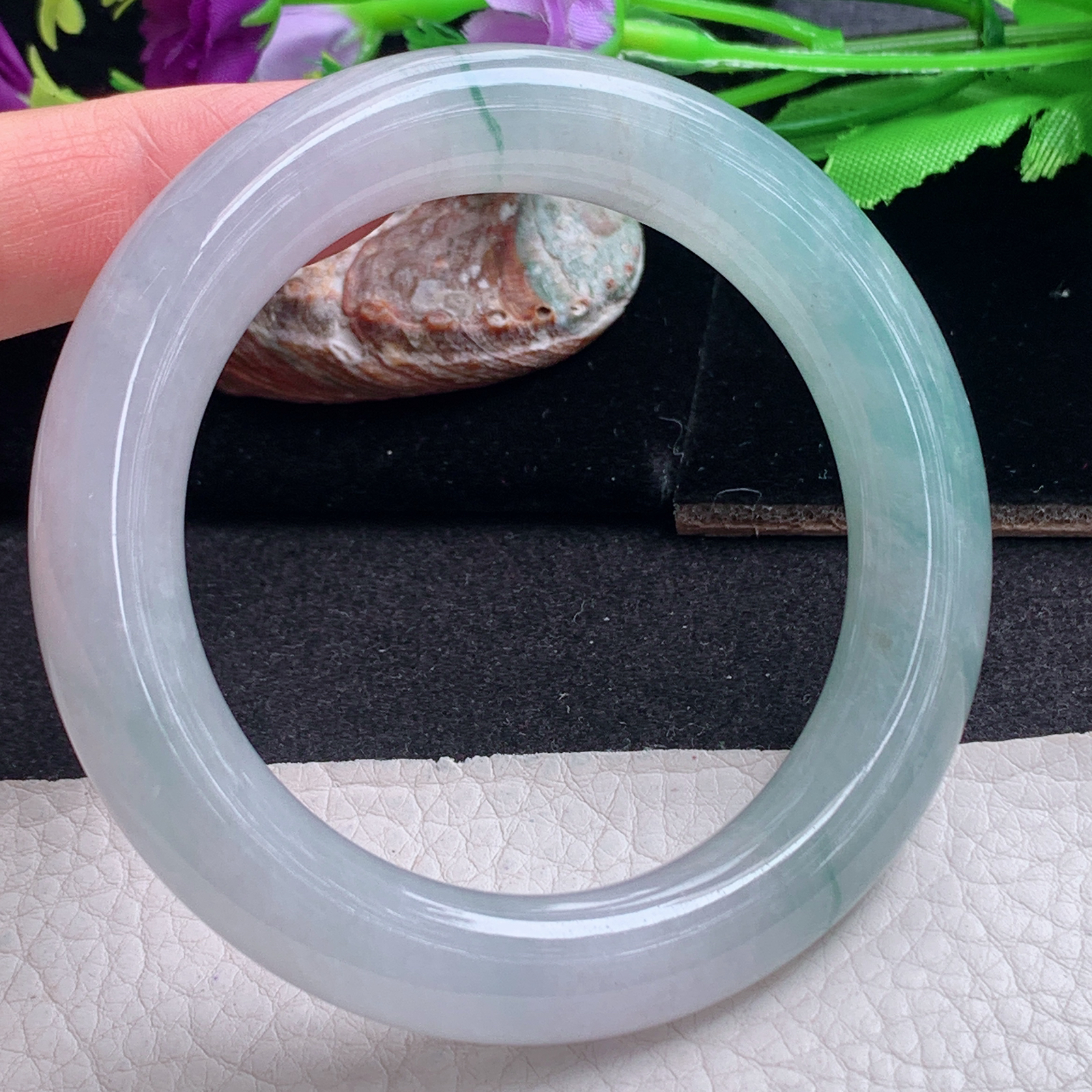 ll招财款56*11.5胖圆镯 天然缅甸翡翠a货手镯半山水圆条正圈玉镯子