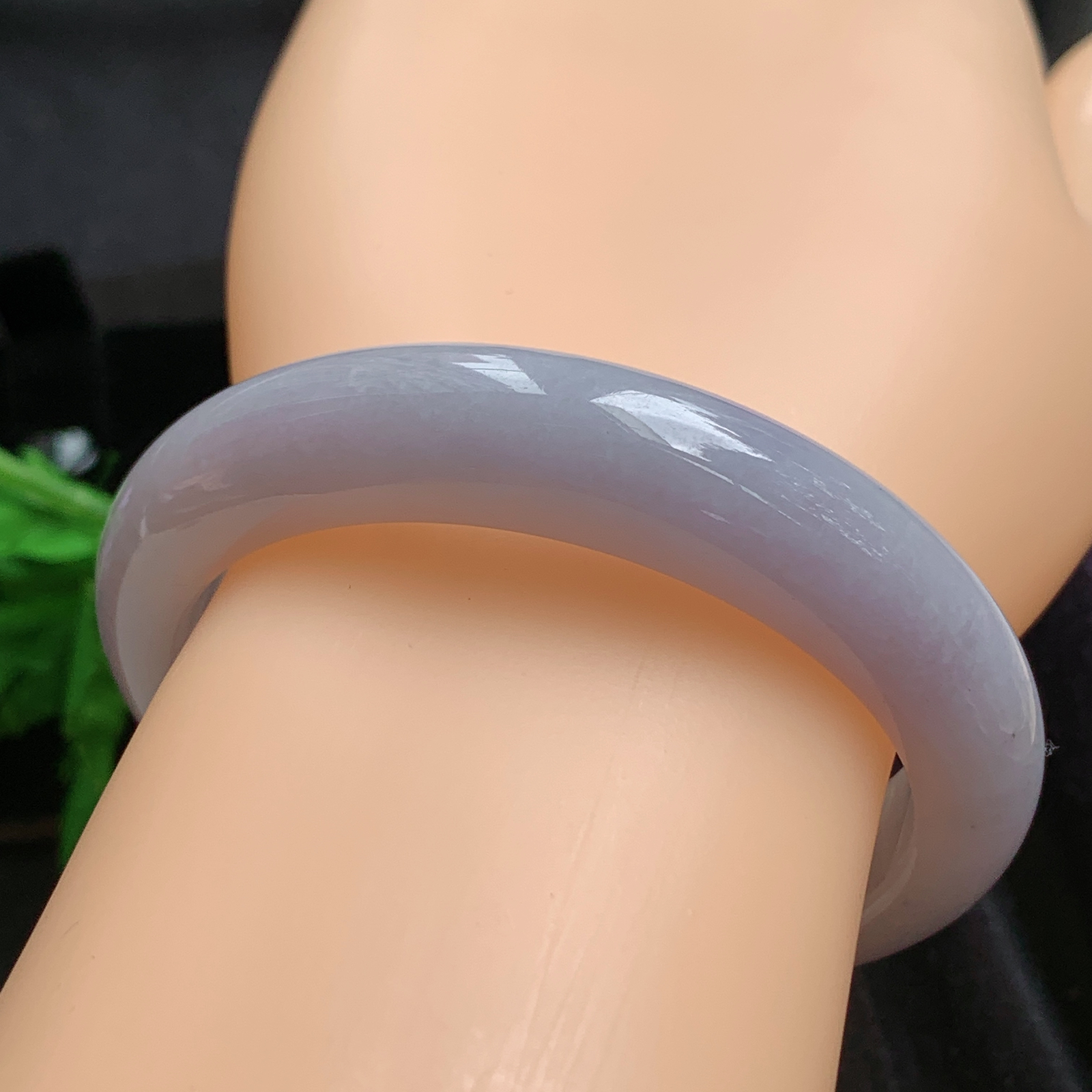 nr实拍53.5*12.5*8.3平安镯 天然缅甸翡翠a货手镯淡紫宽边正圈玉镯子