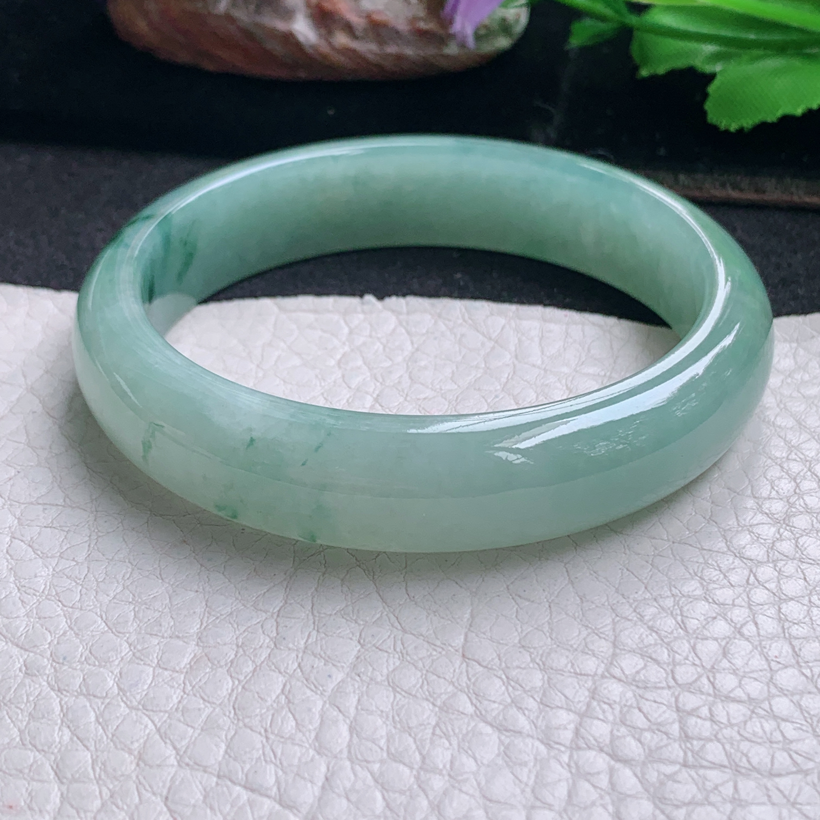 ll飘逸款57.3*13.5*7.5平安镯 天然缅甸翡翠a货手镯冰飘花正圈玉镯子