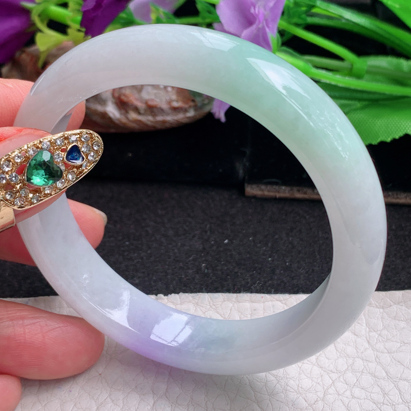 xx梦幻款55*12.3*7.8平安镯 天然缅甸翡翠a货手镯春带彩正圈玉镯子