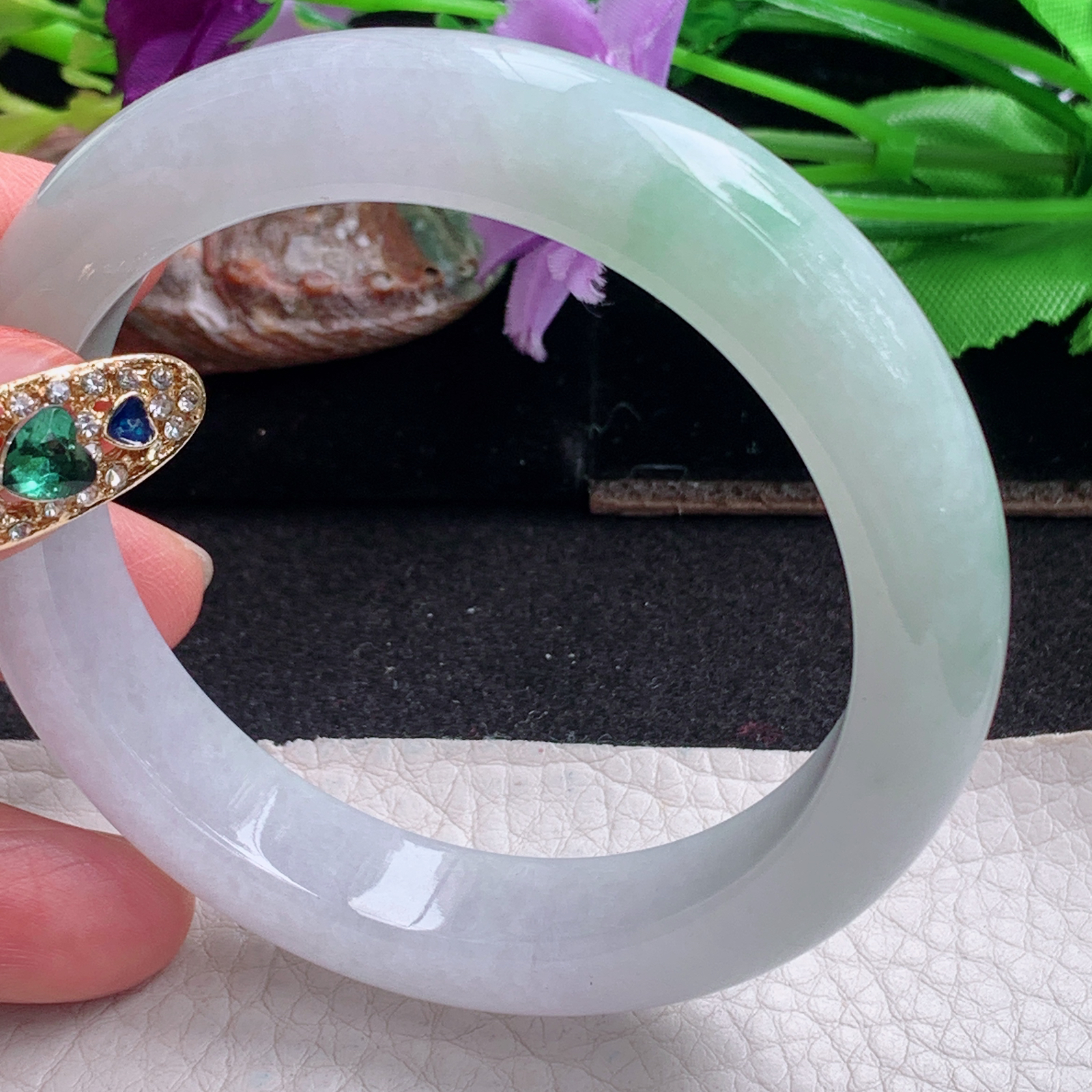 hy实拍56*12.2*8.8平安镯 天然缅甸翡翠a货手镯清新正圈玉镯子