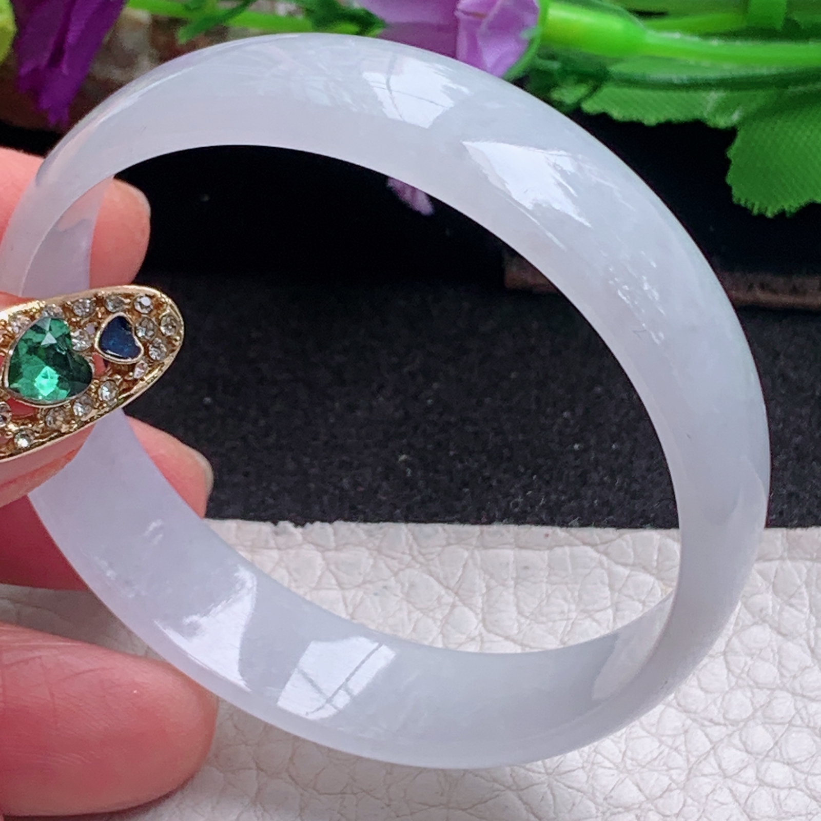 n小圈口50.5*13.9*4宽扁镯 特色天然缅甸翡翠a货手镯纯美宽边正圈玉镯子