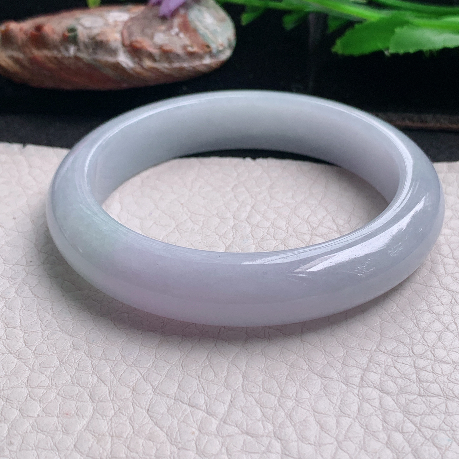 ee实拍57*12.5*9平安镯 天然缅甸翡翠a货手镯淡紫宽边正圈玉镯子