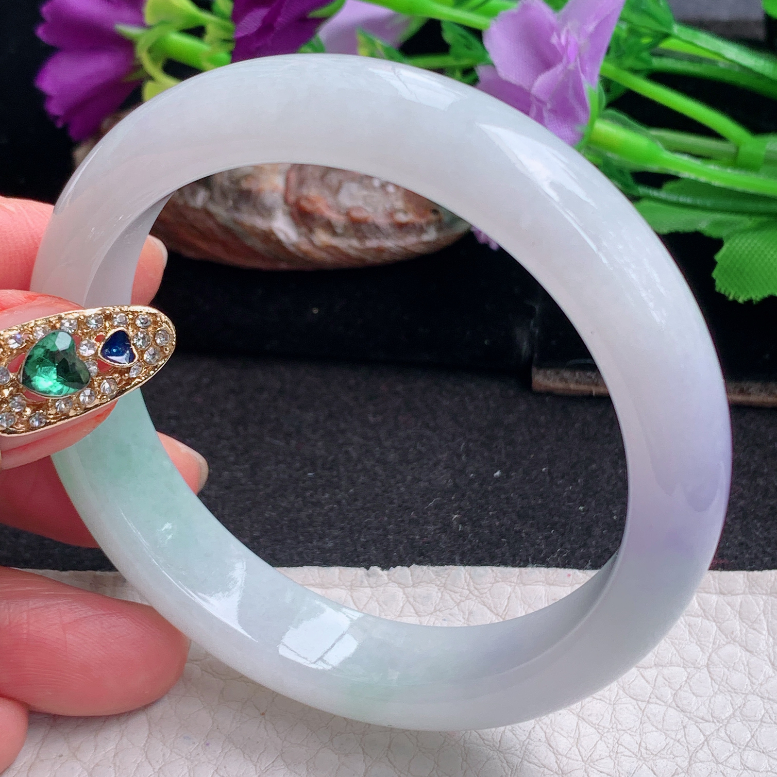 xx梦幻款55*12.3*7.8平安镯 天然缅甸翡翠a货手镯春带彩正圈玉镯子