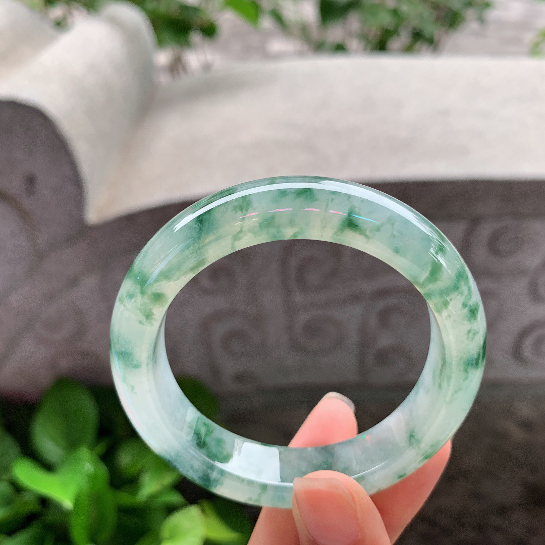 小圈口 52.2-13.1-8.9【冰种飘花正圈手镯】正圈52 53可戴