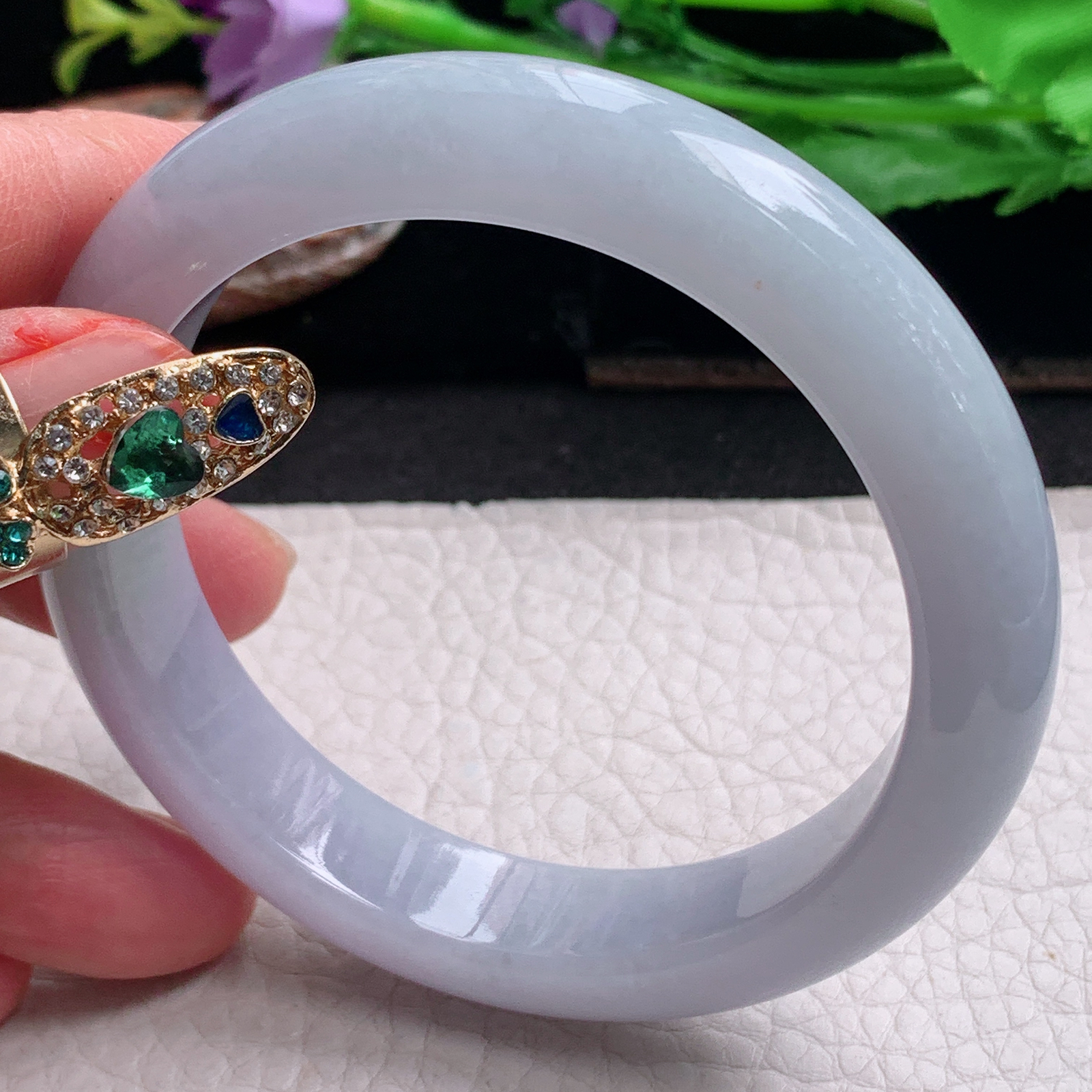 ee实拍57*12.5*9平安镯 天然缅甸翡翠a货手镯淡紫宽边正圈玉镯子