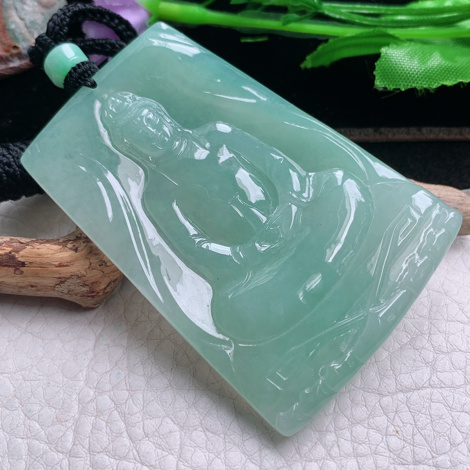 csy实拍67.3*47.5*6.2天然缅甸翡翠冰晴持瓶观音 玉观音玉吊坠