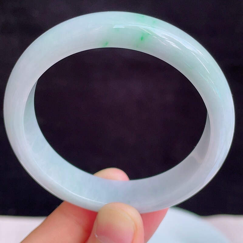 55圈有种有色天然翡翠A货淡紫玉手镯好种水春彩水润手镯52.18g