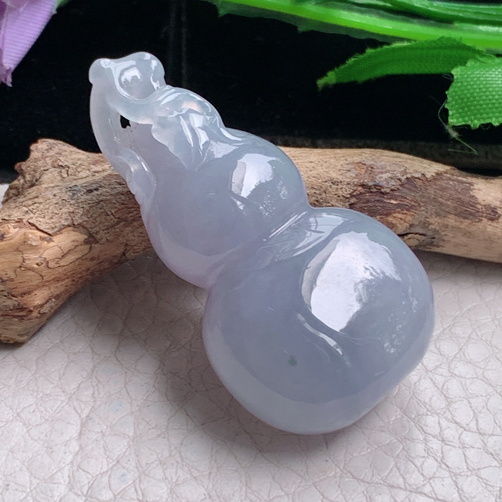 lz实拍46*24.8*14.5天然缅甸翡翠冰紫立体葫芦 玉葫芦玉吊坠 玉挂件