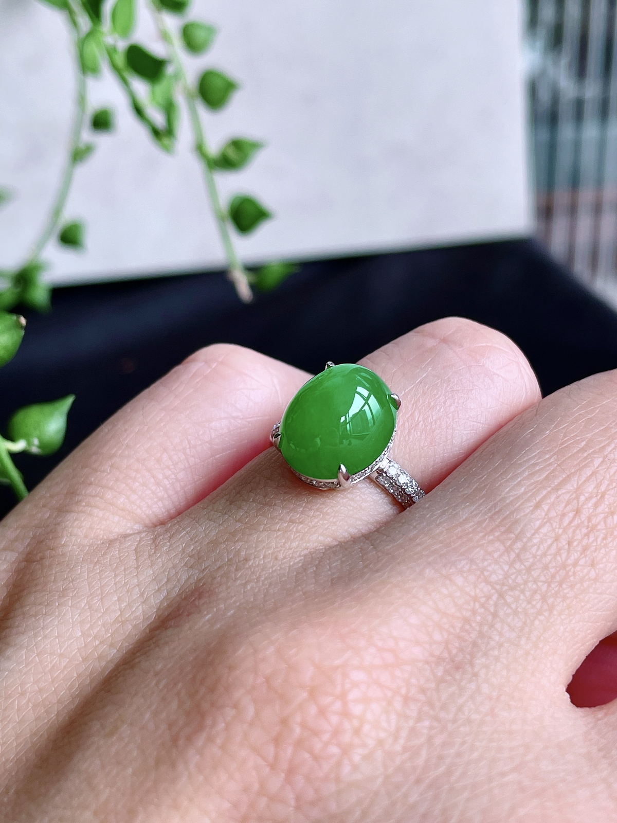 【镶嵌】冰阳绿蛋面戒指
【说明】缅料 18k金镶嵌 性价比高  
【整体】11.6-10-9.8
【裸石】11.6-10-5.6
【圈口】13.5号