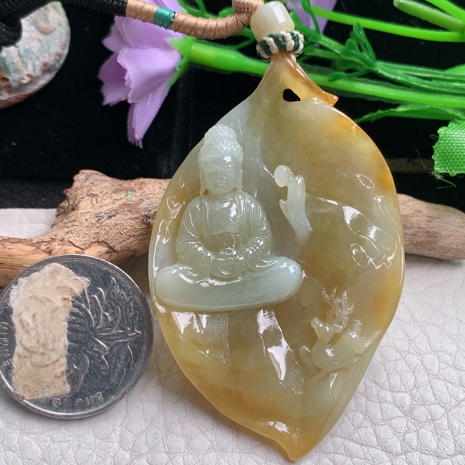 csy实拍61.5*38.8*10.3天然缅甸翡翠冰黄佛光普照 大日如来玉吊坠