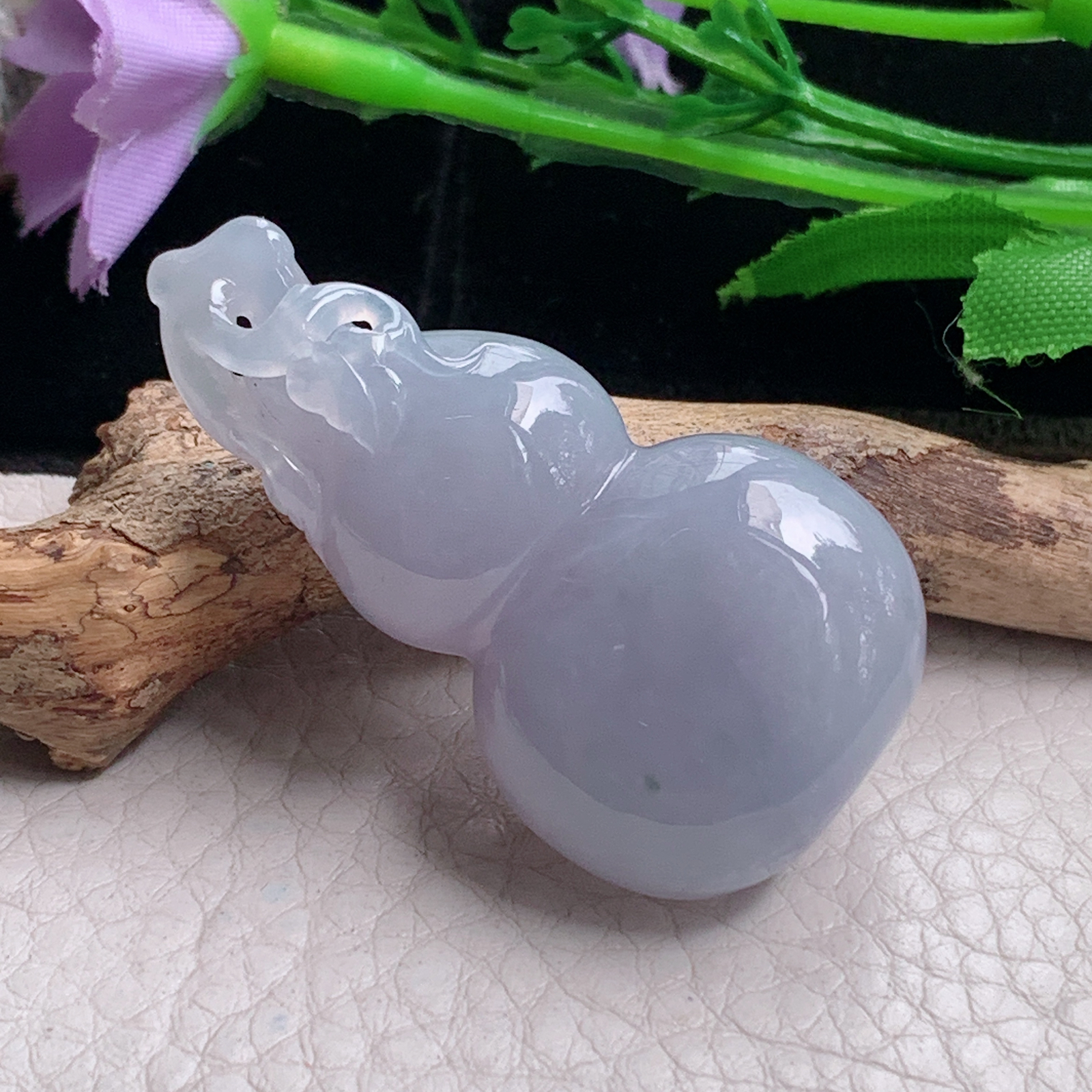 lz实拍46*24.8*14.5天然缅甸翡翠冰紫立体葫芦 玉葫芦玉吊坠 玉挂件