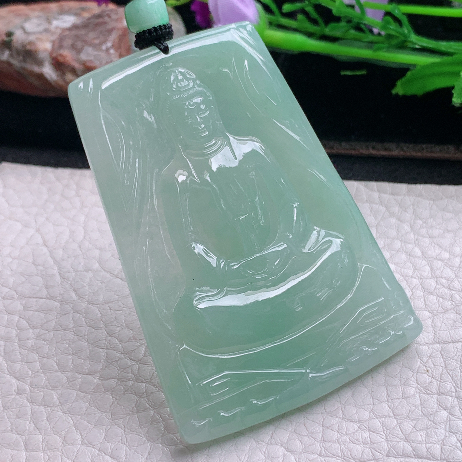 csy实拍67.3*47.5*6.2天然缅甸翡翠冰晴持瓶观音 玉观音玉吊坠