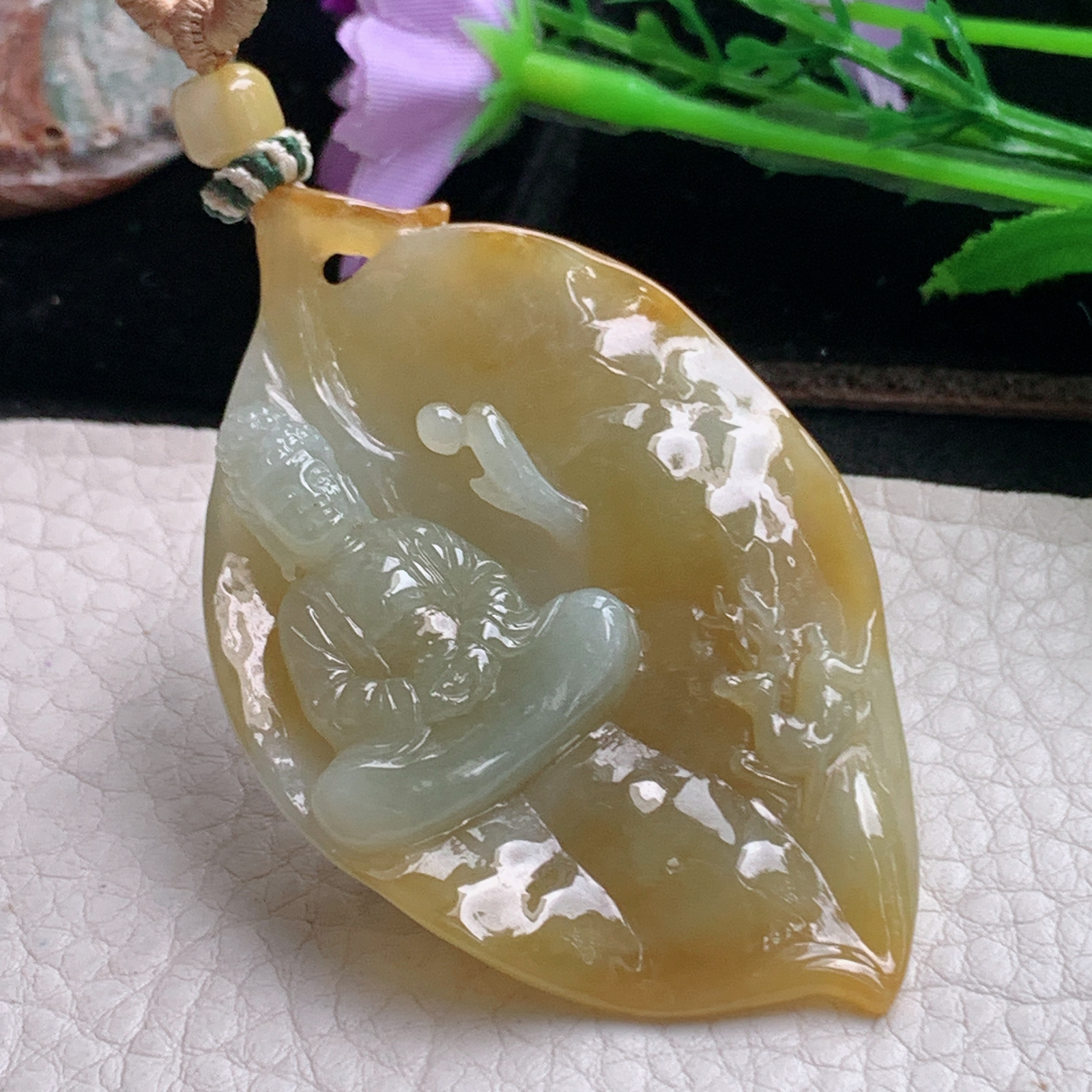 csy实拍61.5*38.8*10.3天然缅甸翡翠冰黄佛光普照 大日如来玉吊坠