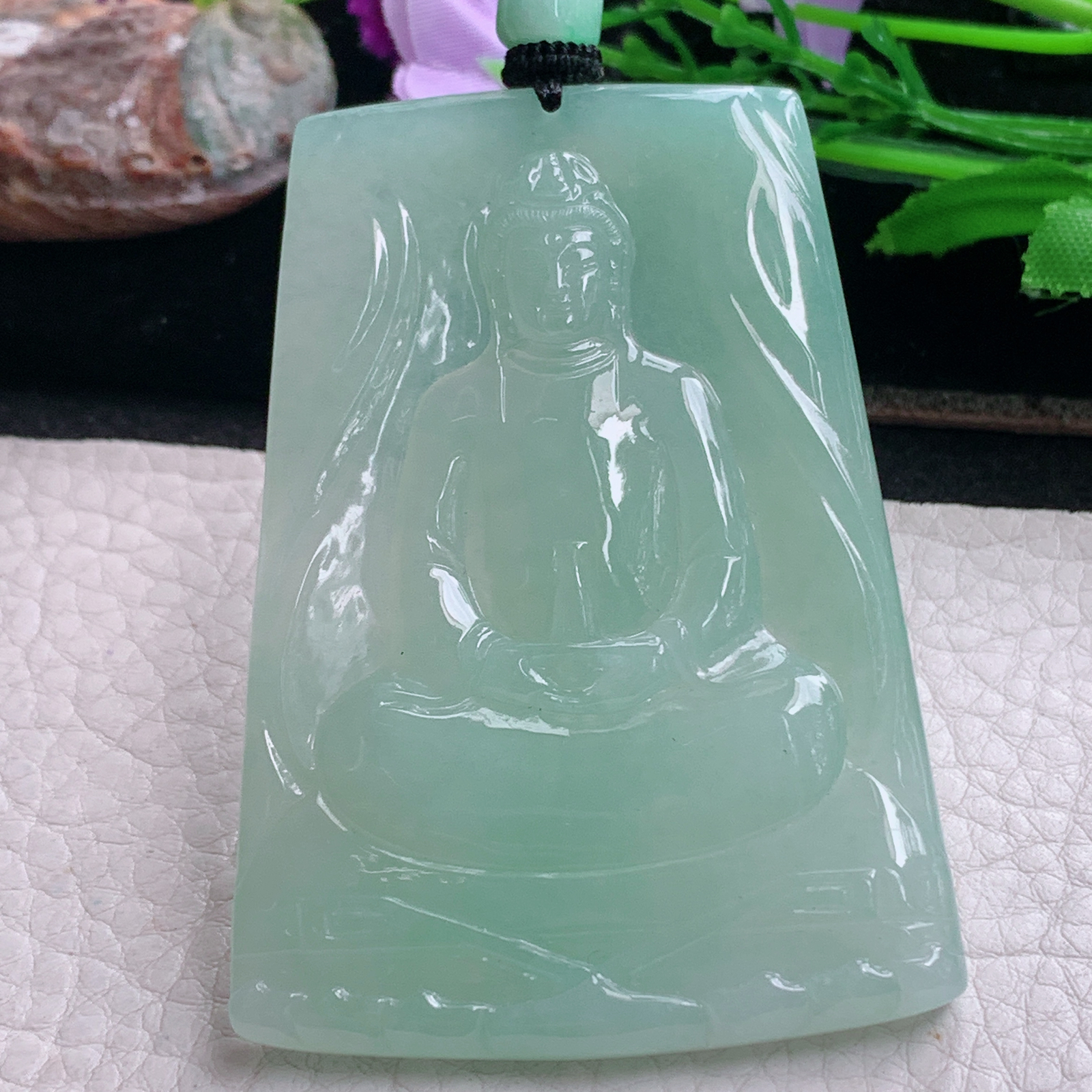 csy实拍67.3*47.5*6.2天然缅甸翡翠冰晴持瓶观音 玉观音玉吊坠