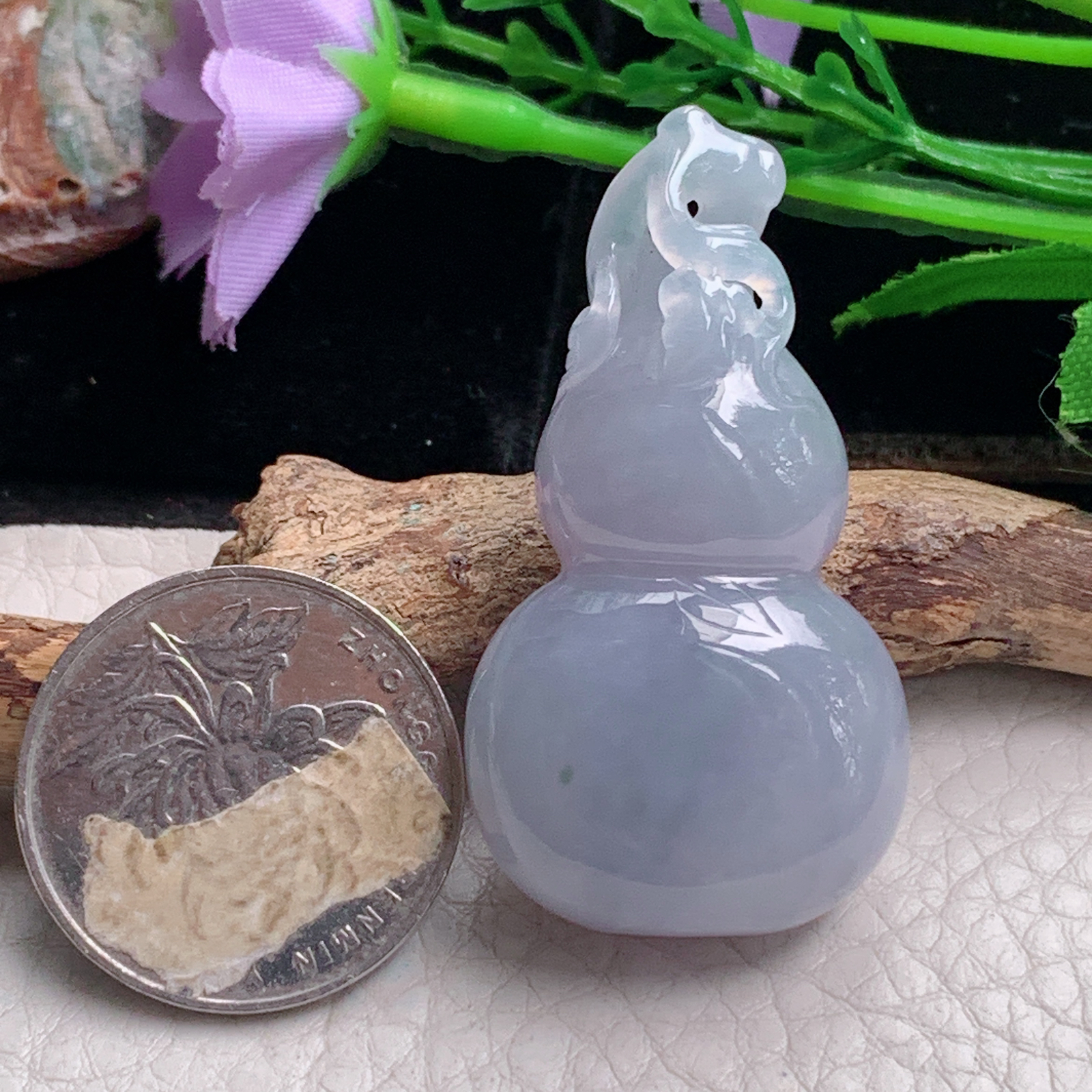 lz实拍46*24.8*14.5天然缅甸翡翠冰紫立体葫芦 玉葫芦玉吊坠 玉挂件